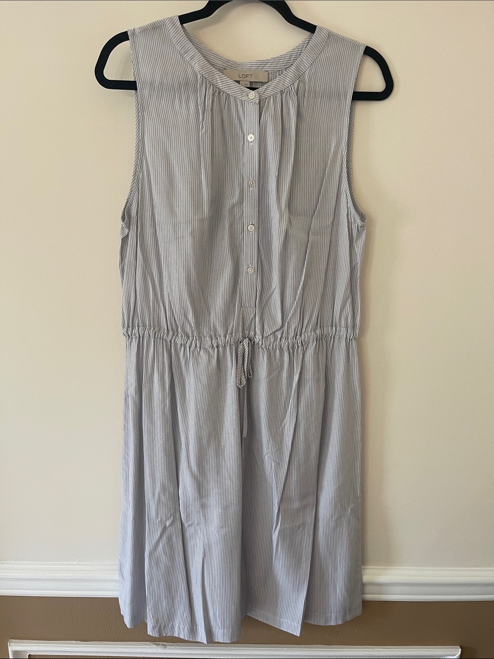 LOFT Striped Sleeveless Drawstring Jumpsuit - Light Blue & White